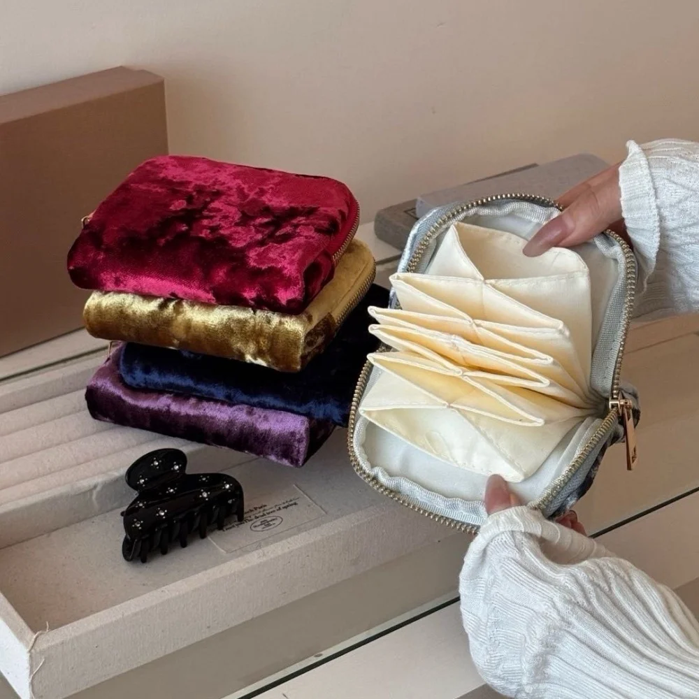 Travel Jewelry Case Soft Velvet Jewelry Bag Multiple Compartments Jewelry Organizer Compact For Gifts For Women Wallet Home