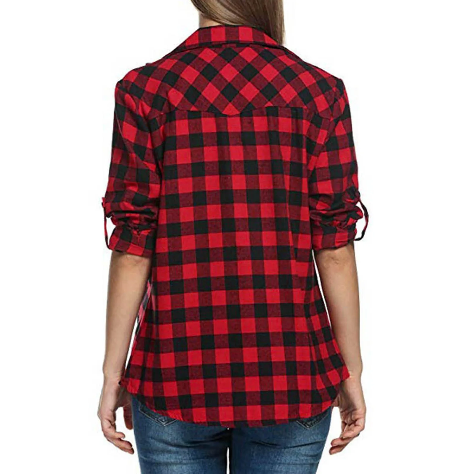 Plaid Shirts For Women Long Sleeve Button Down Christmas Fall Striped Three Quarter Sleeve Shirt One Sleeve Shirts for Women