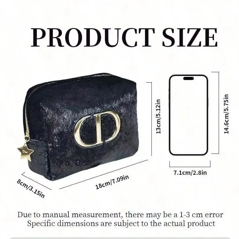Christian Dior Dior’s bag Vintage Luxury Black Velvet Women Purse Embossed Gold Logo Multi-use Clutch Handbag Portable Cosmetic view 6