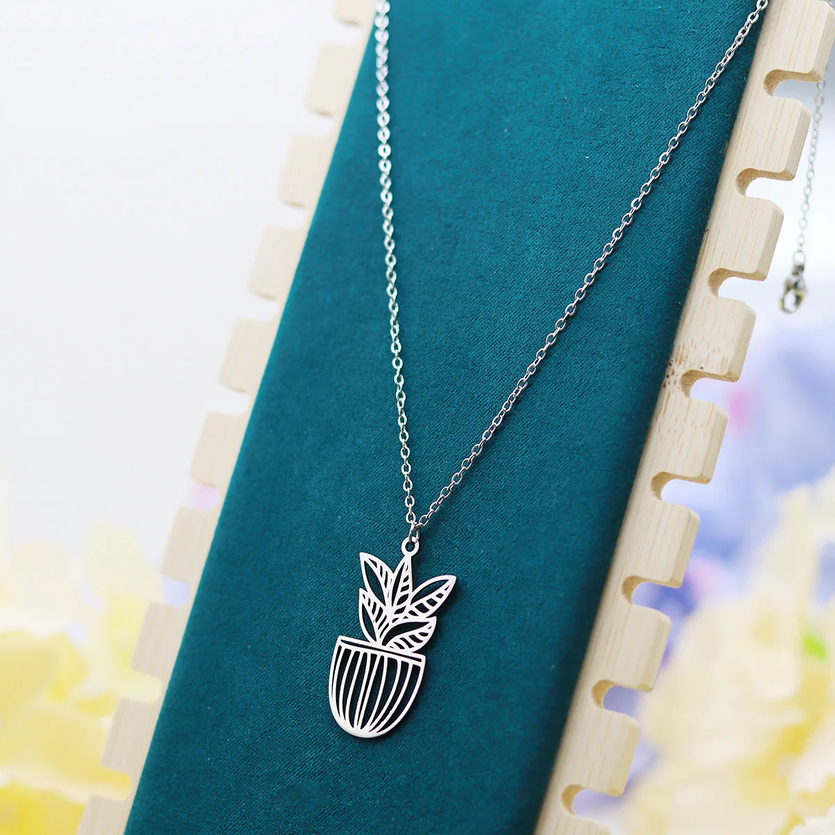 كينيتيال فريد بوعاء النبات قلادة قلادة المرأة مجوهرات من صلب لا يصدأ يترك القلائد الفتيات Collares اكسسوارات Mujer #4