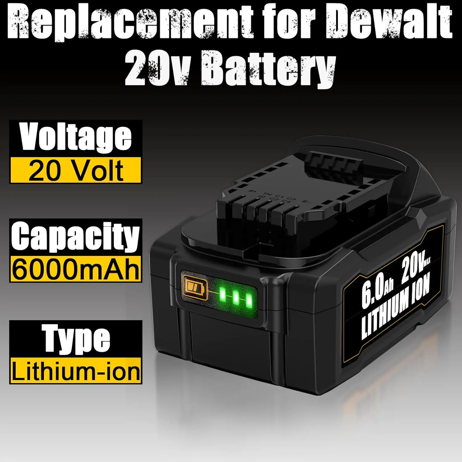 4 Packs 6.0Ah Replacement for Dewalt 20v Battery, Compatible with Dewalt 20V MAX Battery DCB200 DCB203 DCB204 for Dewalt 20 Volt