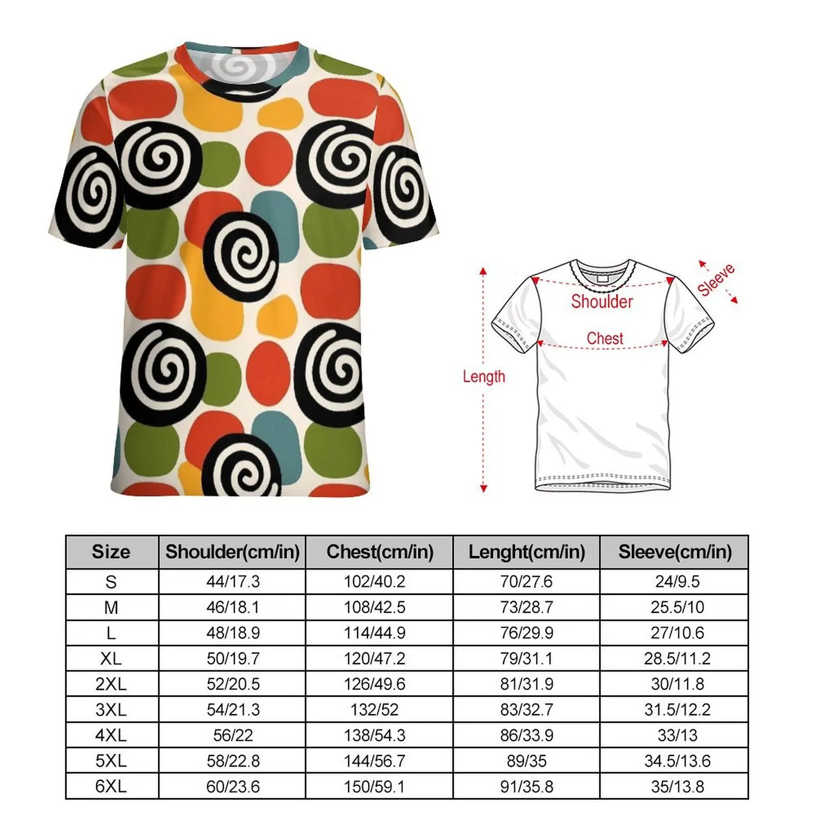 Plus Size T-Shirt Summer African Abstract Spiral Pattern T-Shirts  Basic O Neck Tshirt Male Cool Design Tees