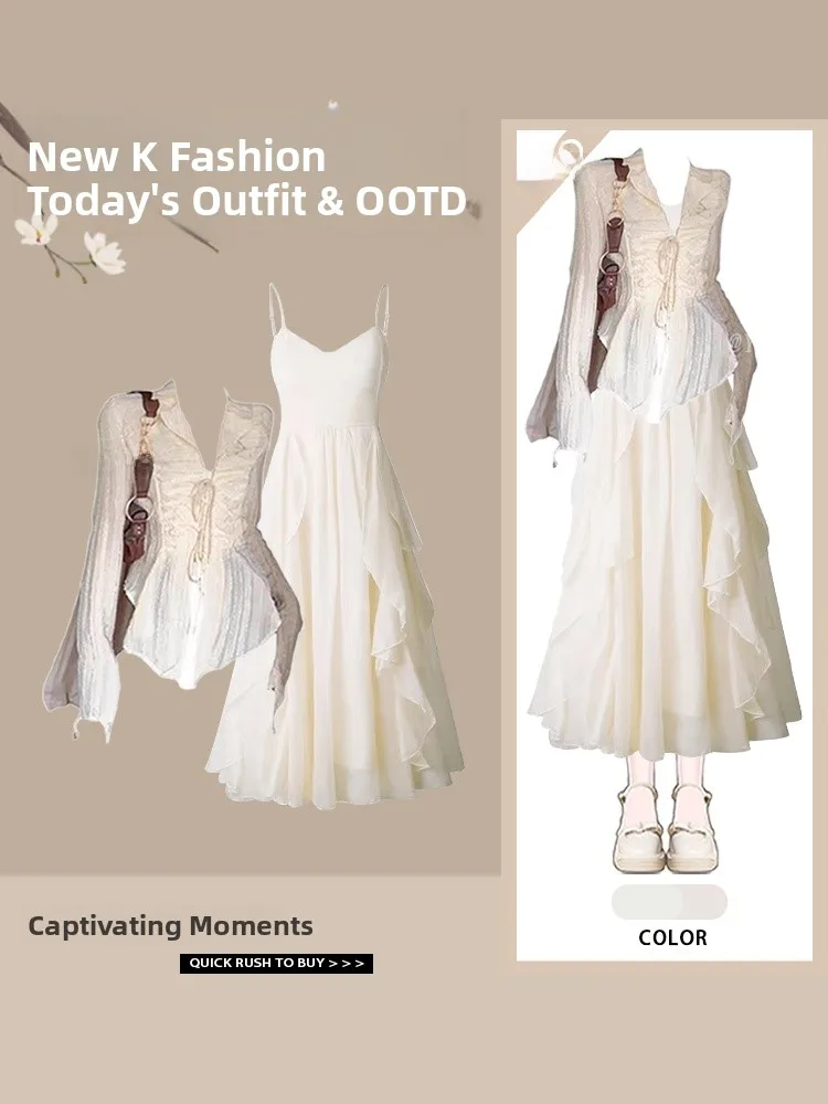 Haut moulant d'été pour femmes, coupe cintrée, Protection solaire, irt v-ne, cravate, taille cintrée, avec jupe longue Sve et Midi