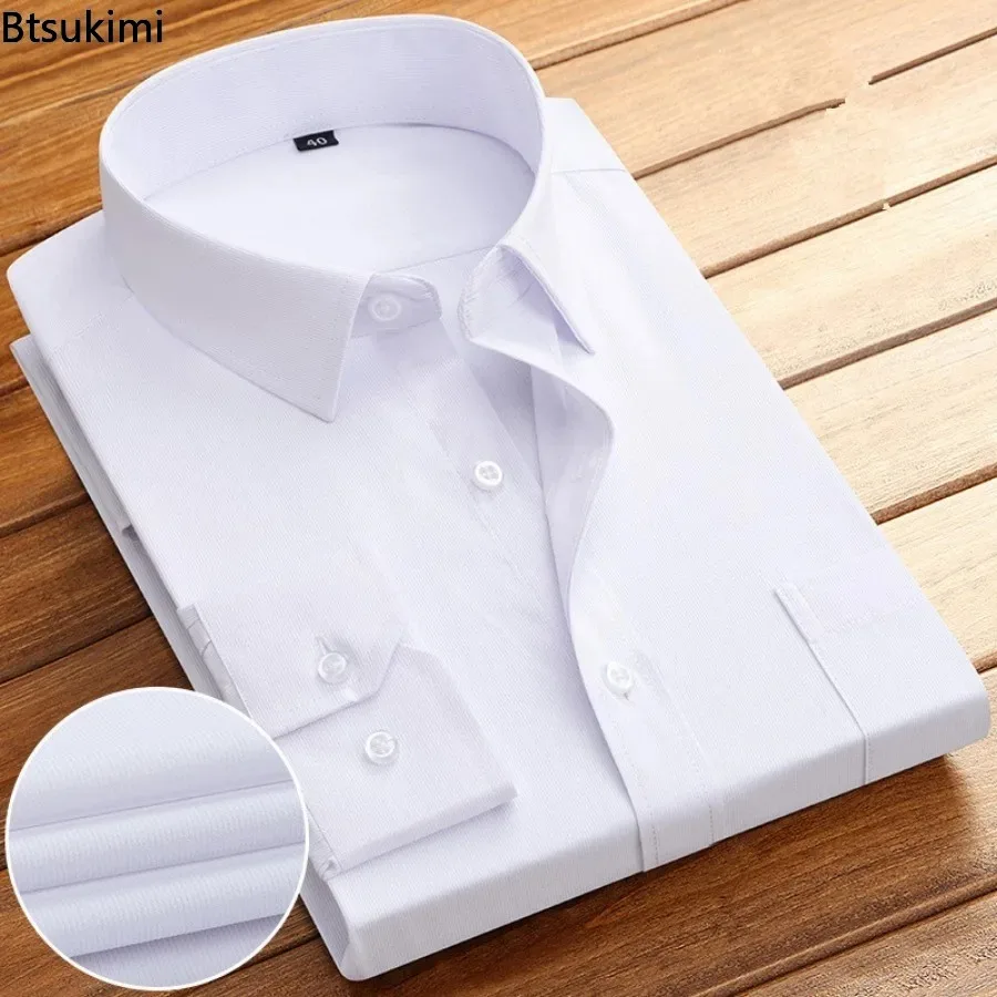 High-end Men's Long Sleeve Office Business Dress Shirts Solid Classic Single-breasted Suit Shirt Men Party Social Formal Clothes