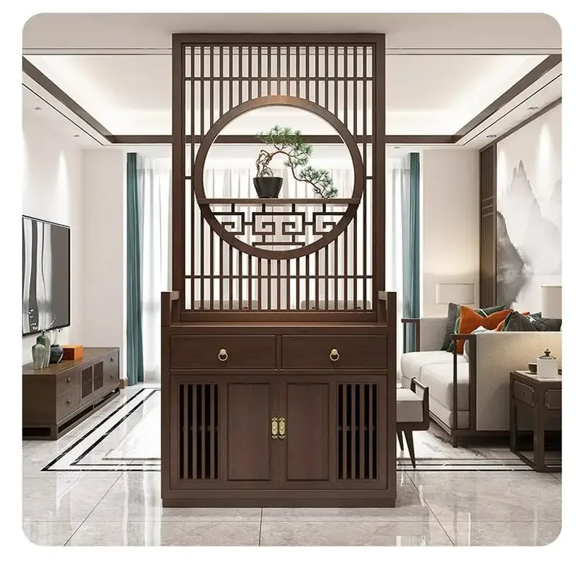 

Новая простая перегородка из цельного дерева в китайском стиле для гостиной, дома, крыльца, шкафа, блокирующая цветочную сетку, полый экран сиденья