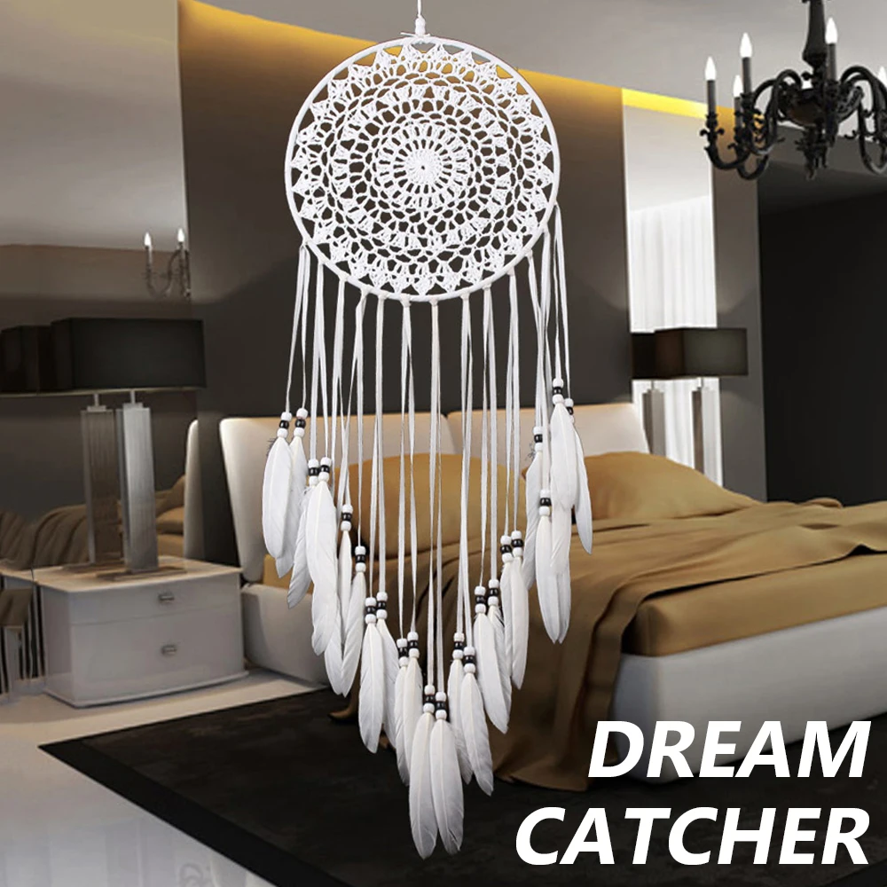 Dream catcher girl room layout wall mounted dream catcher nordic style home décor white feather dreamcatcher filter nightmare