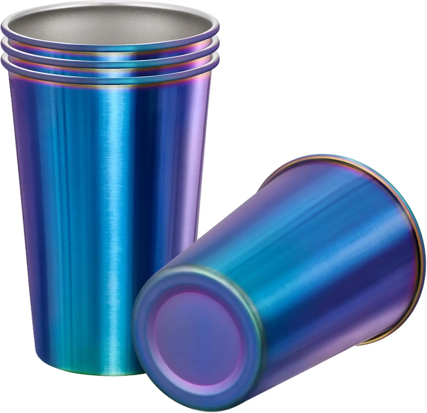 

4 Pack 16oz Stainless Steel Pint Cup,Healthy Unbreakable and Stackable,Metal Drinking Glasses，Beer Glasses（Rainbow）