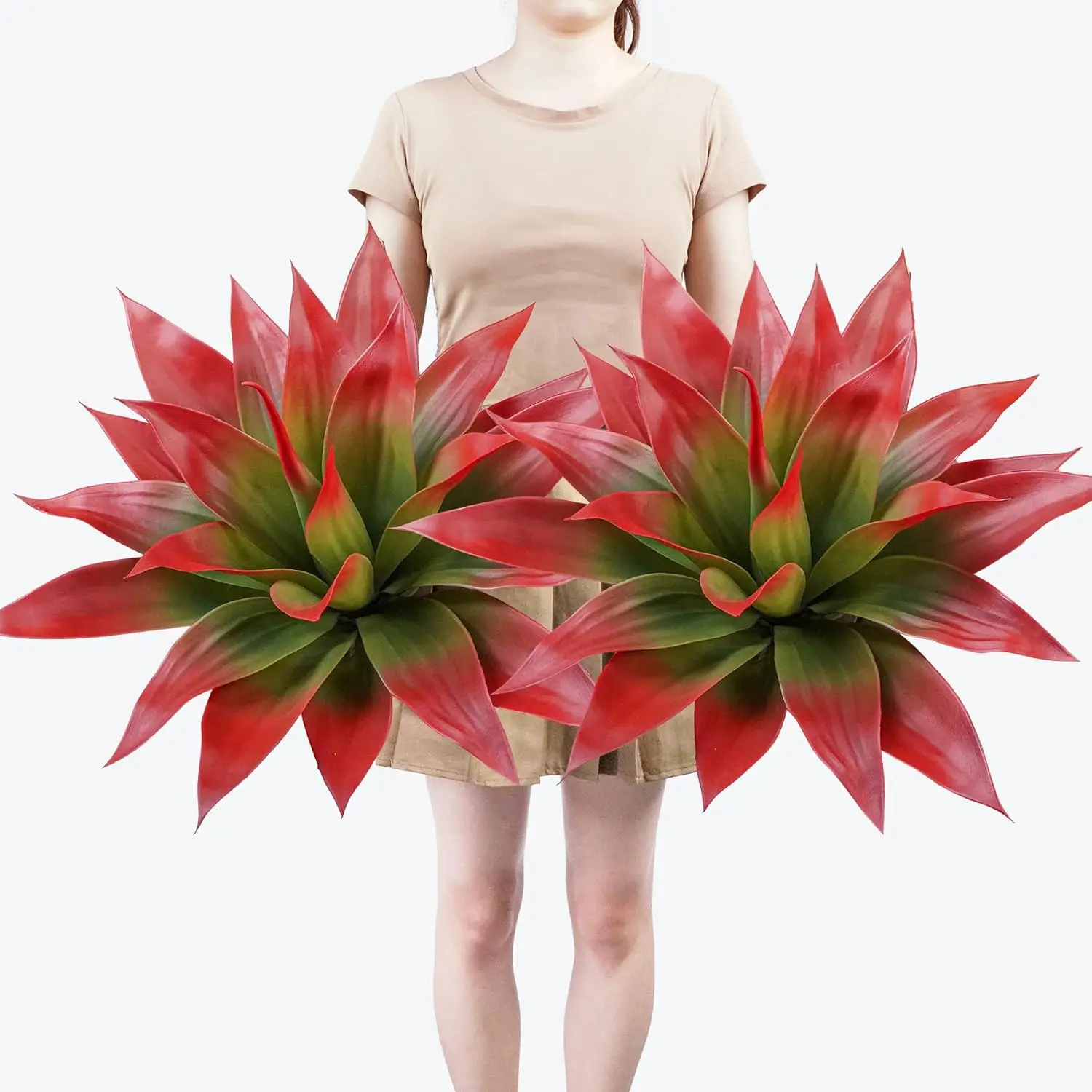 

Large UV Resistant Fake Agave Plants for Indoor Outdoor Decor, Tropical Succulents in Red (2 Pack, 22 Inches)