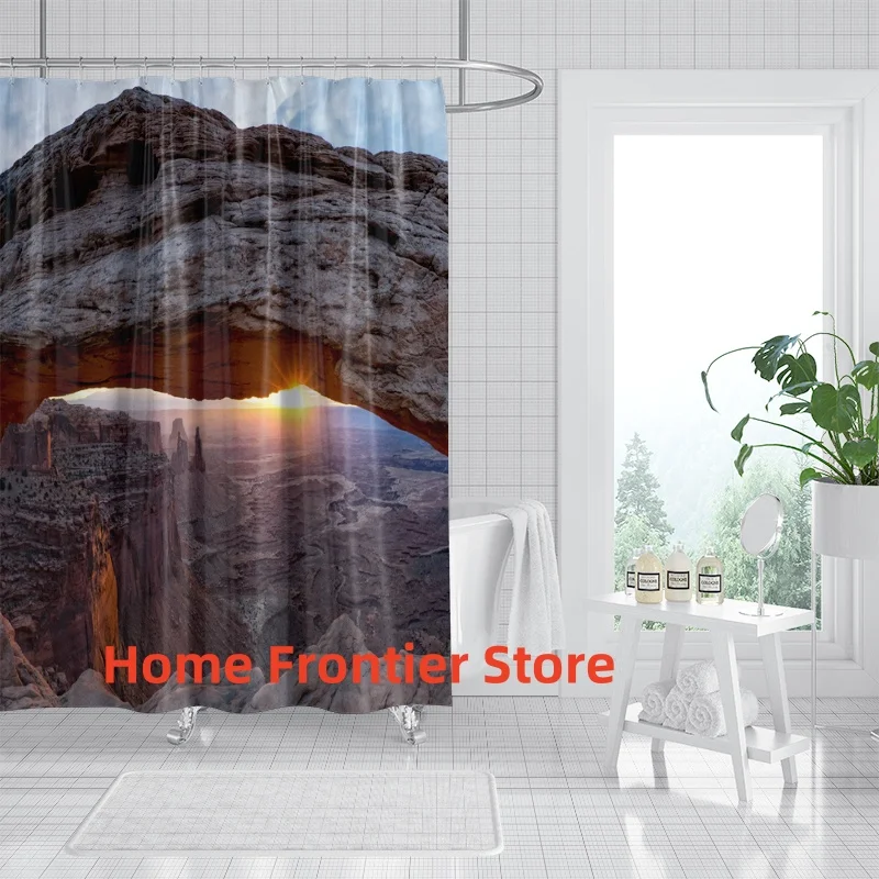 Sunset Waves Rocks Ocean Scenery Shower Curtain Modern Waterproof Fabric Bath Curtains Home Bathtub Screen