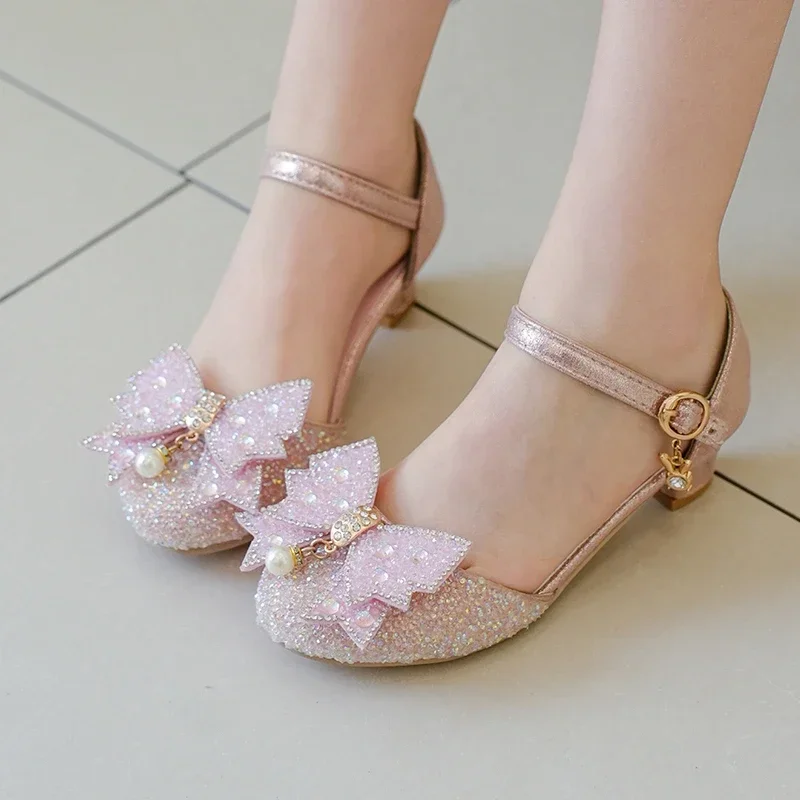 *Hot Sale Beaded Kids Elegant Lightweight Banquet with Heeled Shoes Baby Girls Summer Princess Fashion Soft Sequined Sandals