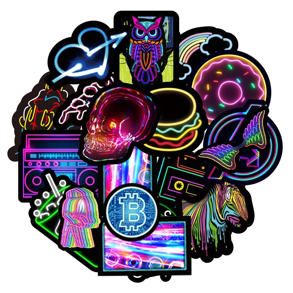 10/30/50/100PCS Cartoon Neon Light Graffiti Stickers Aesthetic Car Skateboard Laptop Phone Bike Cool Toy Decal Sticker for Kids