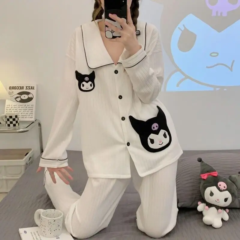 

Sanrio Kuromi Women's Pajamas Set Sweet Cute Cartoon Cotton Long Sleeve Pants Spring Autumn Homewear Kawaii Cozy Sleepwear