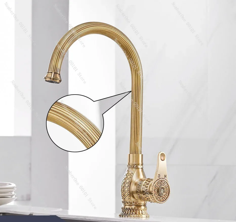 Kitchen Sink Faucets Retro Brass Antique Bronze Single Handle Kitchen Basin Faucets Deck Mounted Hot&Cold Water Mix Tap WF-6826