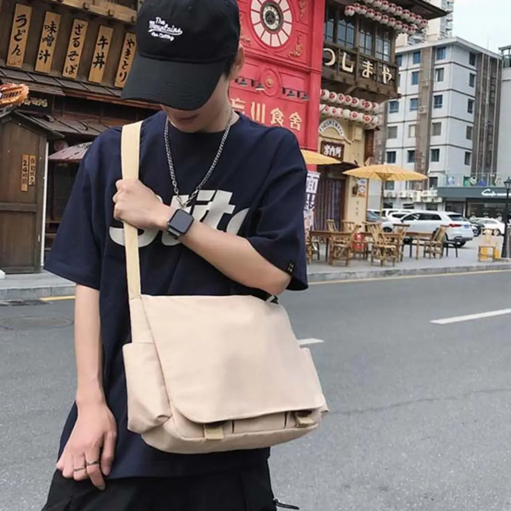 

Casual Black Solid Nylon Bag Korean Style Solid Color Messenger Bag Large Capcity Multipockets Simple Shoulder Bag Shopping