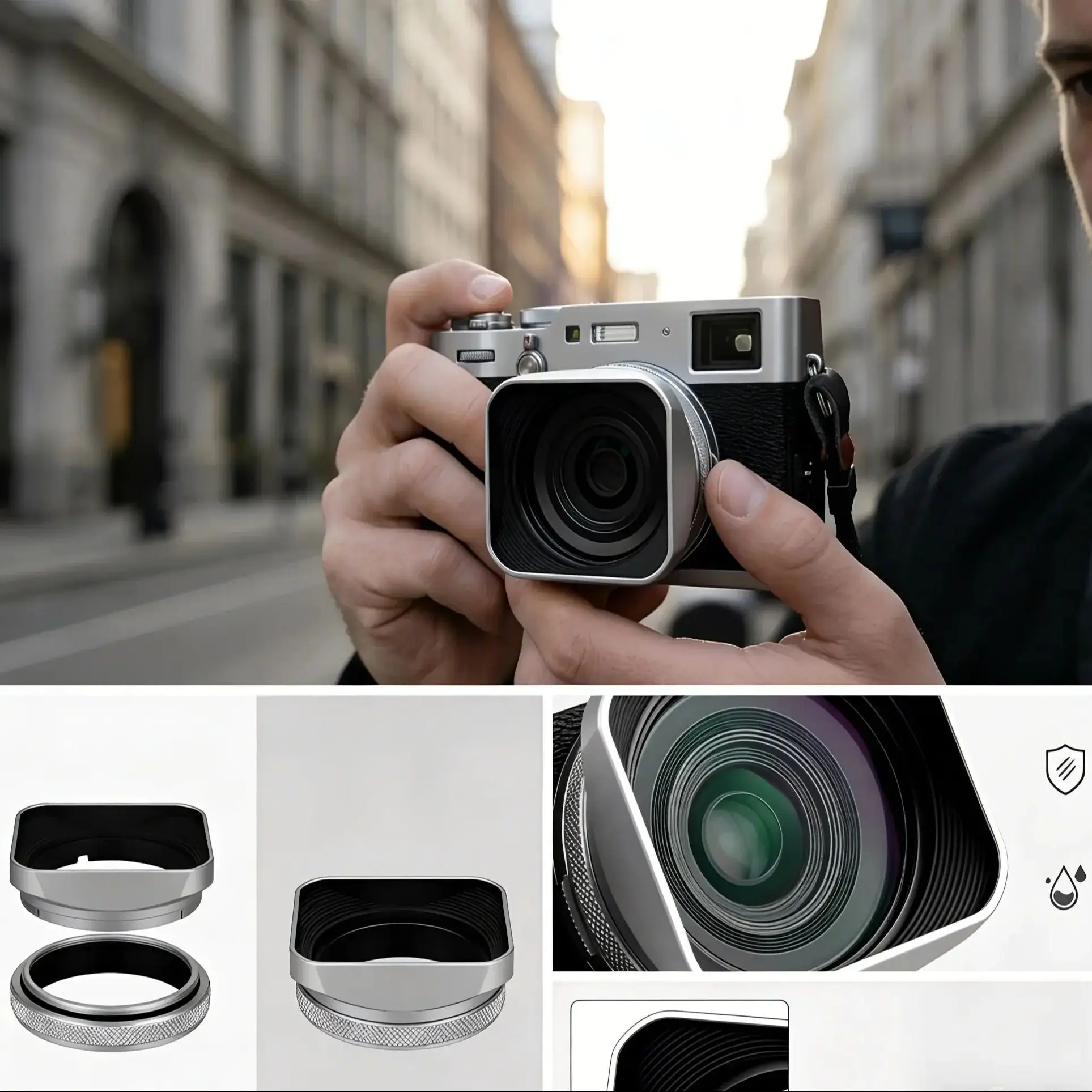 

Metal Square Lens Hood for 49mm MC UV Filter Kit for Fujifilm X100 Series X100V X100F X100T X100S X100 X100VI Camera Accessories