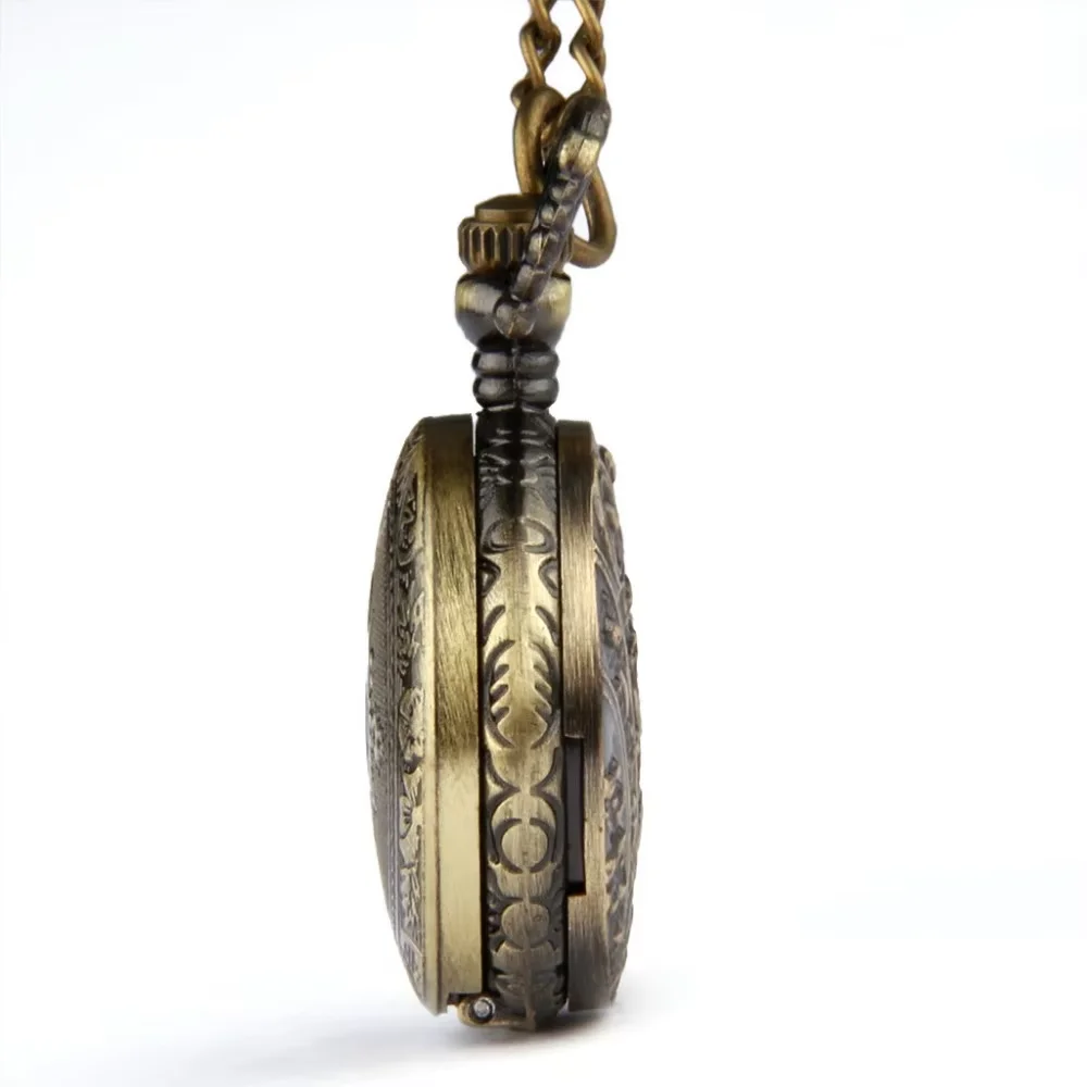 Mini Magic Mirror Engraved Ladies Pedant Montre Fashion Women Sweater Fob Quartz Watch Bronze Girls Retro Chain Pocket Watch