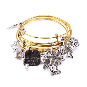 5 PCs Set von Drahtarmbändern für Frauen Jüdlern gemischtes Marine Lebenstar des Sea Delphin Turtle Charm Bracelets C039 8 Hauptverkaufsschildkrötenarmband - №5