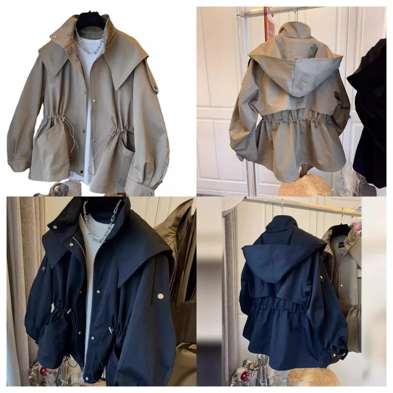 

Women's Short Trench Style Jacket - Long Sleeve Waist Accent Design, Korean Inspired Chic Outerwear