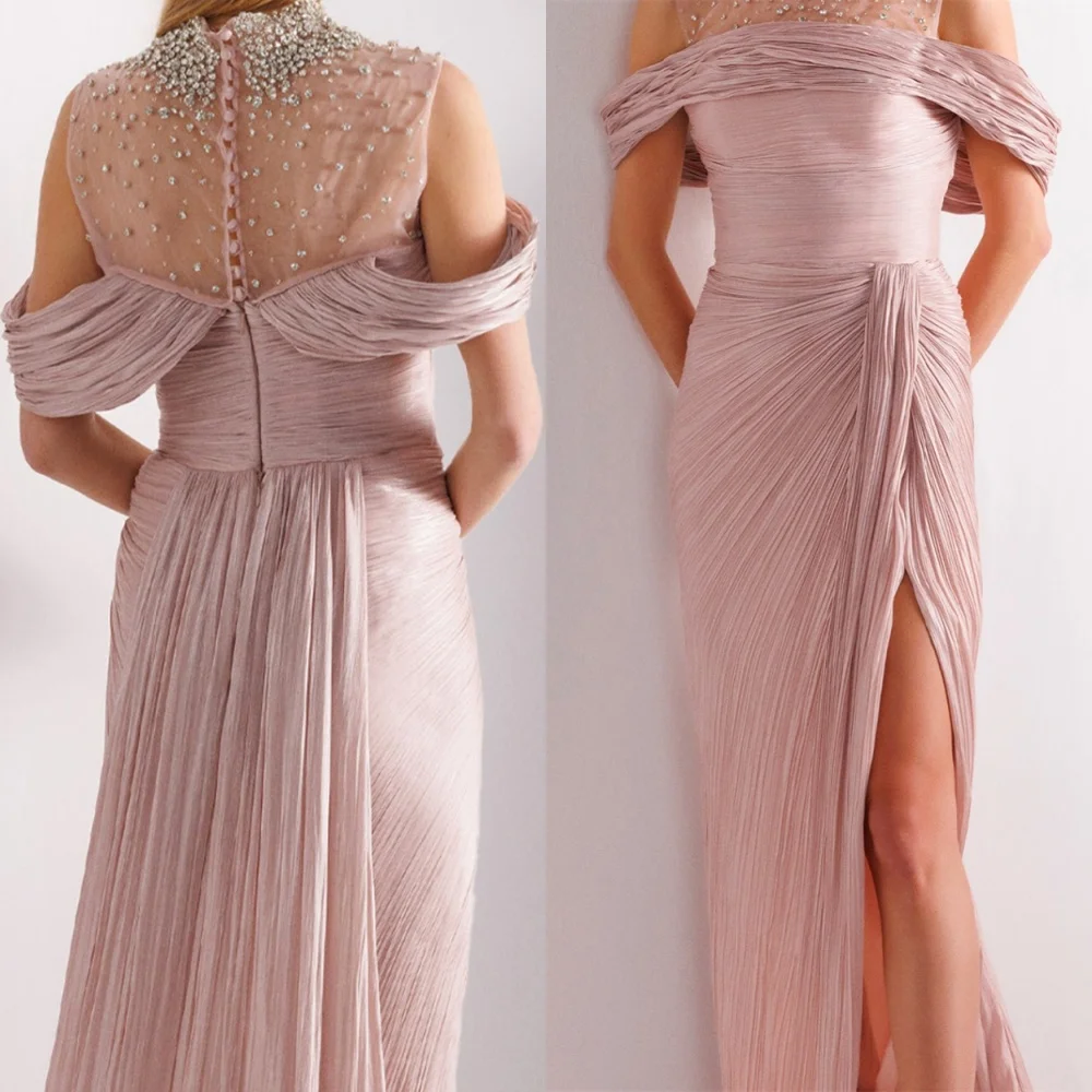 

Блестящие розовые атласные вечерние платья по индивидуальному заказу, классические платья знаменитостей с высоким вырезом, модные платья со шлейфом для особых случаев