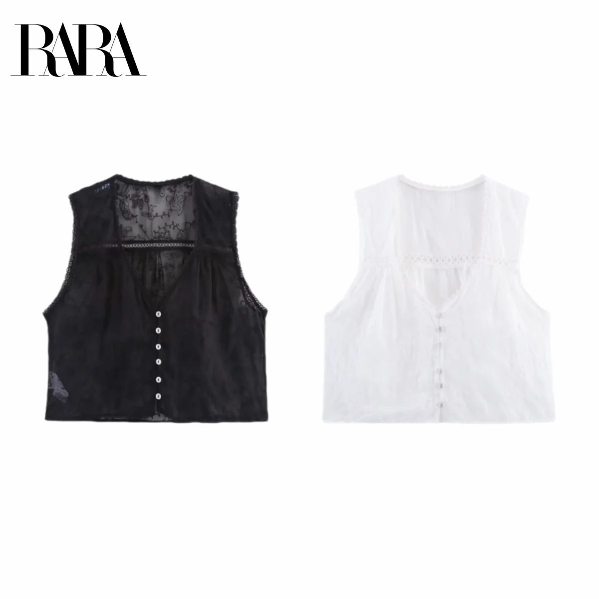 

RARA2025 new summer women's casual fashion sweet loose V-neck sleeveless thin hollow embroidered vest shirt