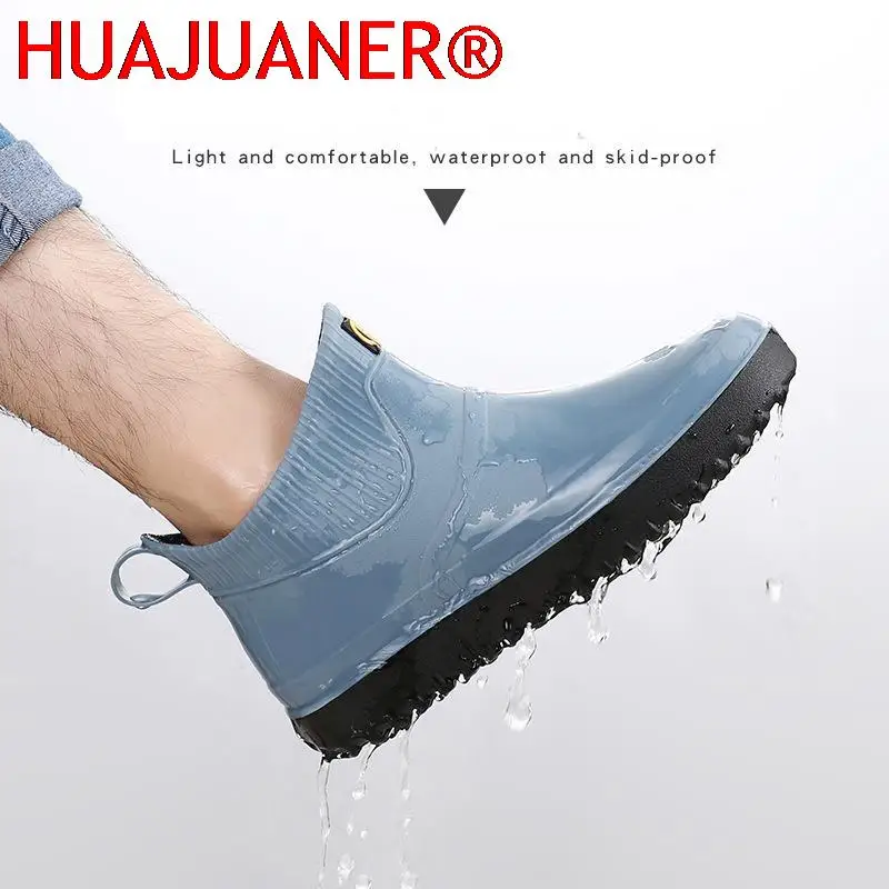 Men Womens Low Rain Boots Rubber Sole Galoshes Fishing Boots Short Gumboots Rubber Rainboots Man Garden Boots Chelsea Booties