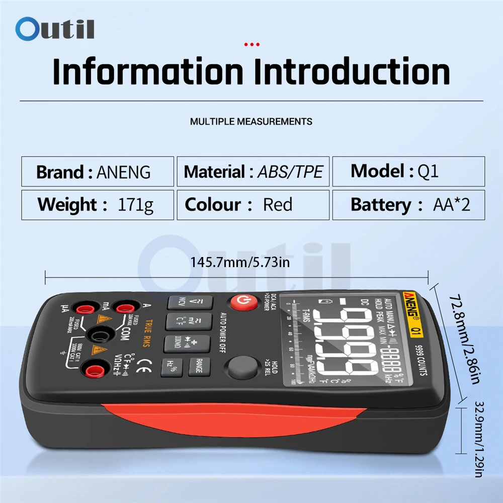 ANENG Q1 Multimetro digitale 9999 Tester analogico Vero RMS Transistor fai da te Condensatore NCV Tester Lcr Meter Multimetro professionale