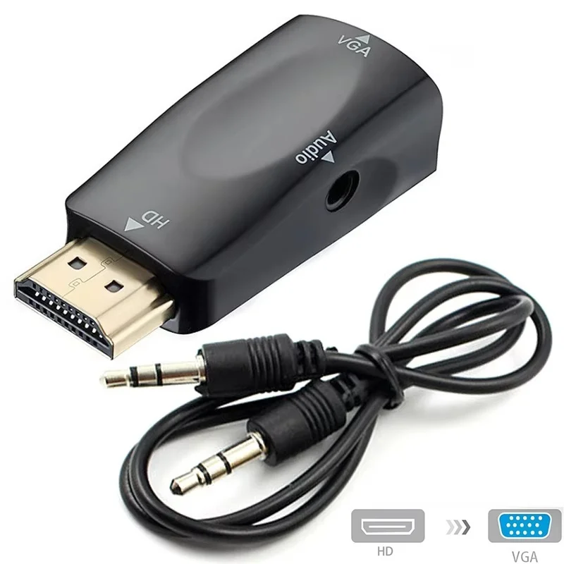 HDMI-compatible to VGA Cable Converter HDTV Male To VGA Famale Adapter HD 1080P 3.5mm Audio Cable For HD TV Box PC Laptop Tablet