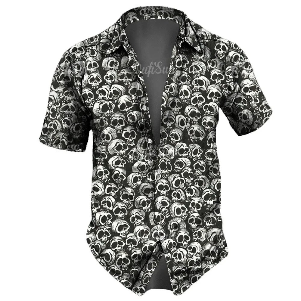 Men's Personalized Custom Lapel Shirt Horror 3D Printing Casual Hawaiian Shirt Men's Street Button Button Short Sleeve Men's