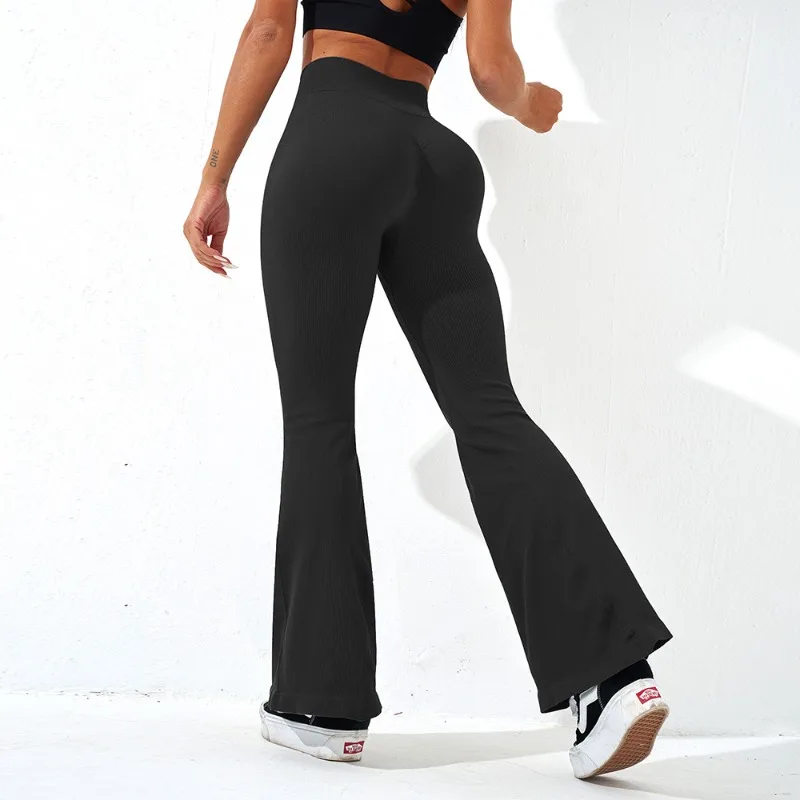 Women Cross Waist Flared Pants Knit Slim Leggings Elastic High Waist Leggings Seamless Sexy Hip Lift Casul Yoga Fitness Pants