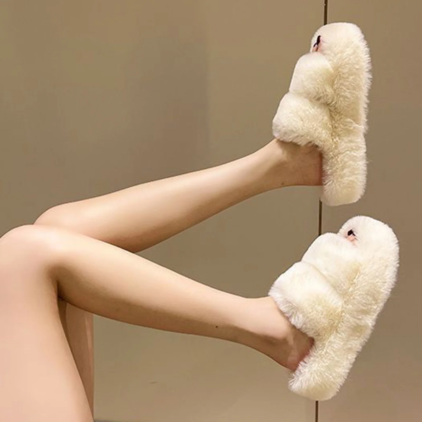 Home Slippers Women's Flat Shoes Female Lady Fur Flip Flops Slides 2022 Soft Plush Cotton Ytmtloy Indoor Winter Zapato Mujer