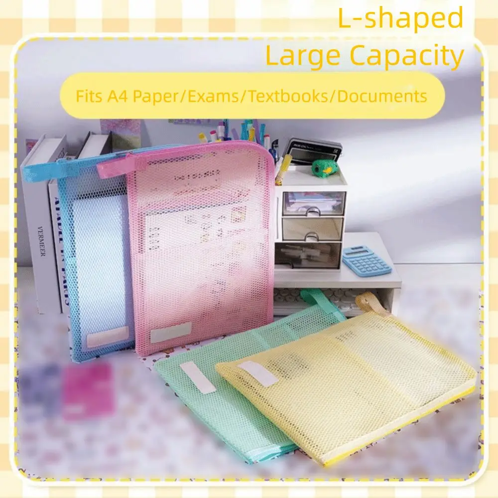 

Large Opening Portable Mesh File Folder Zipper 4 Layers A4 Document Holder Small Handle Multi-functional Paper Document Handbag