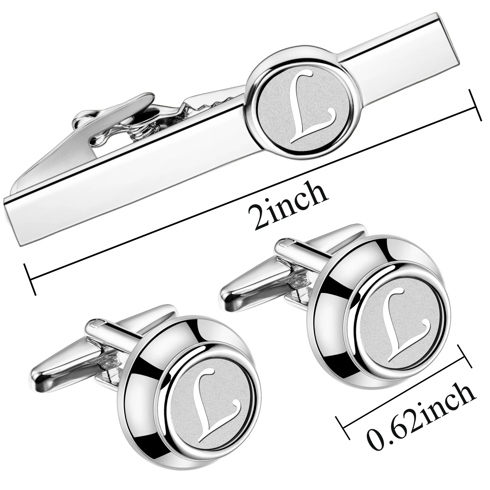 HAWSON 2 inch Men\'s Personalised Initials Tie Clip and Cufflinks Set, Men\'s French Suit Shirts, Tie Accessories, Men\'s Gifts