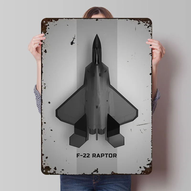 Lockheed Martin F22 Rapto Metal Poster Customized Wall Art Retro Vintage Tinplate Signs for Man Cave Room Accessories House Bar