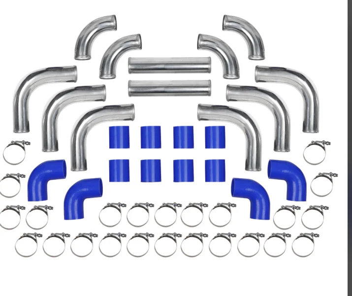 Kit tubo a gomito intercooler turbo universale in alluminio lucido da 12 pezzi da 2,5 "+ tubo flessibile in silicone + morsetto IP-1027