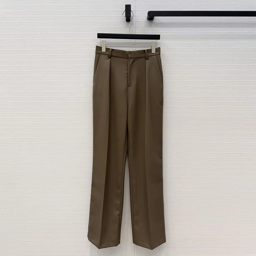 2026 New Autumn Old Money Style Wool Blends Vintage Suit Pants Women Solid Color High Waist Folds Loose Casual Straight Trousers