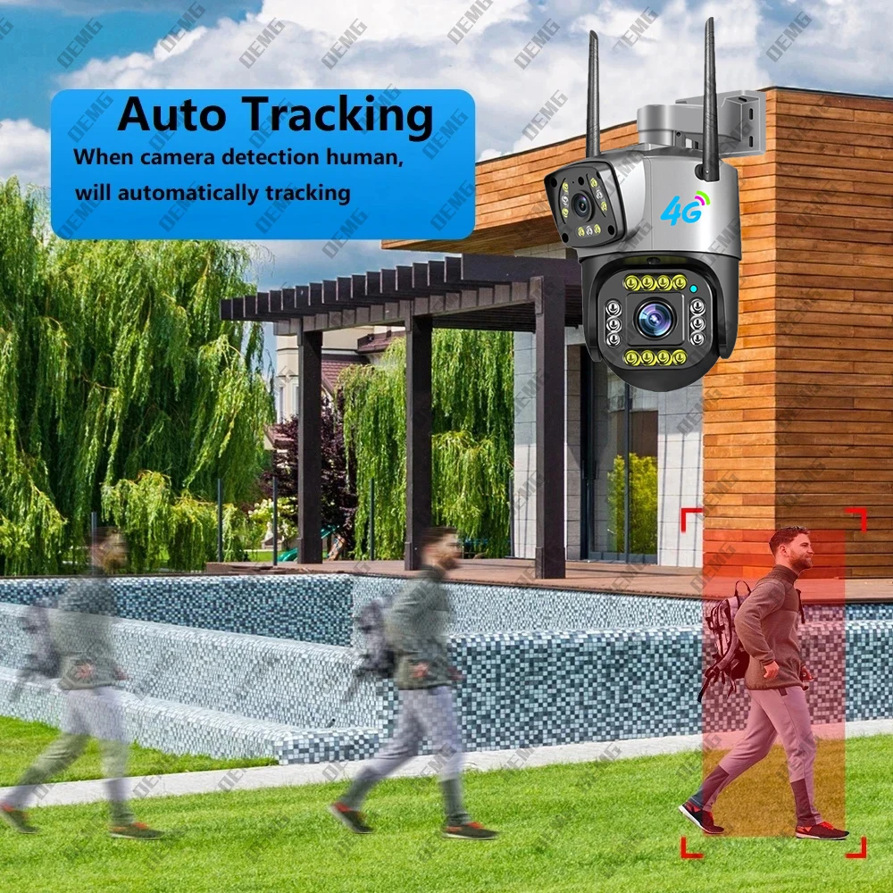 4MP 2K Dual Lens Dual Screen 4G Cartão SIM Câmera Bullet Dome Linkage Câmera Ai Motion Tracking Câmera sem fio Color Night Vision