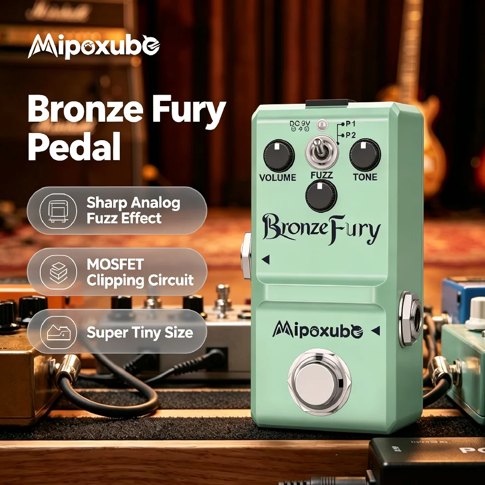 Mipoxube E-Gitarren Bronze Fury Deep Fuzz Pedal, Fuzzy Tone, Kompaktes Pedal, Vollmetallgehäuse, 2 Modi für Bassgitarren
