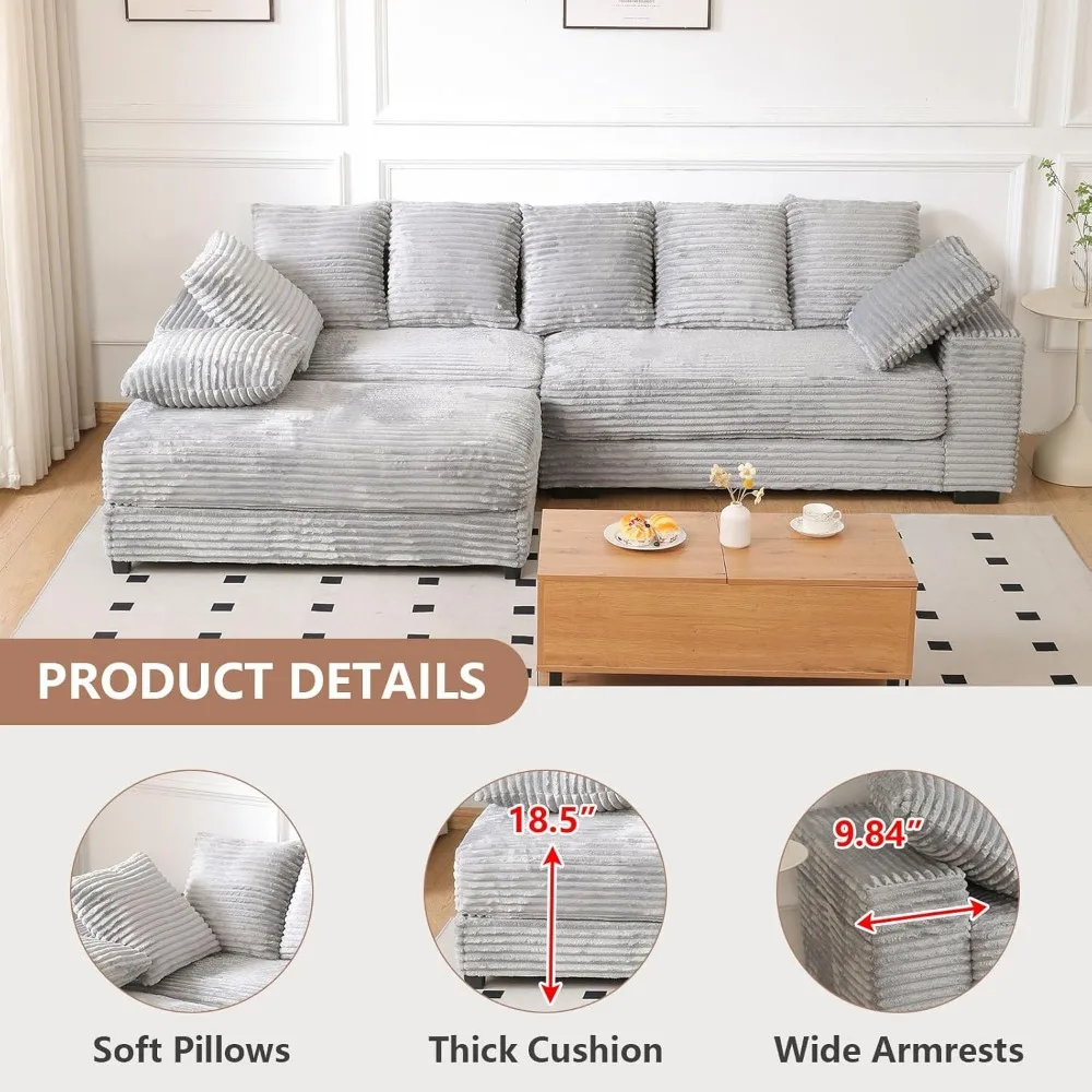 أريكة مقطعية كبيرة الحجم مع مقاعد عميقة، مسند تخزين، 8 وسائد - أرائك سحابية مريحة للاسترخاء #3
