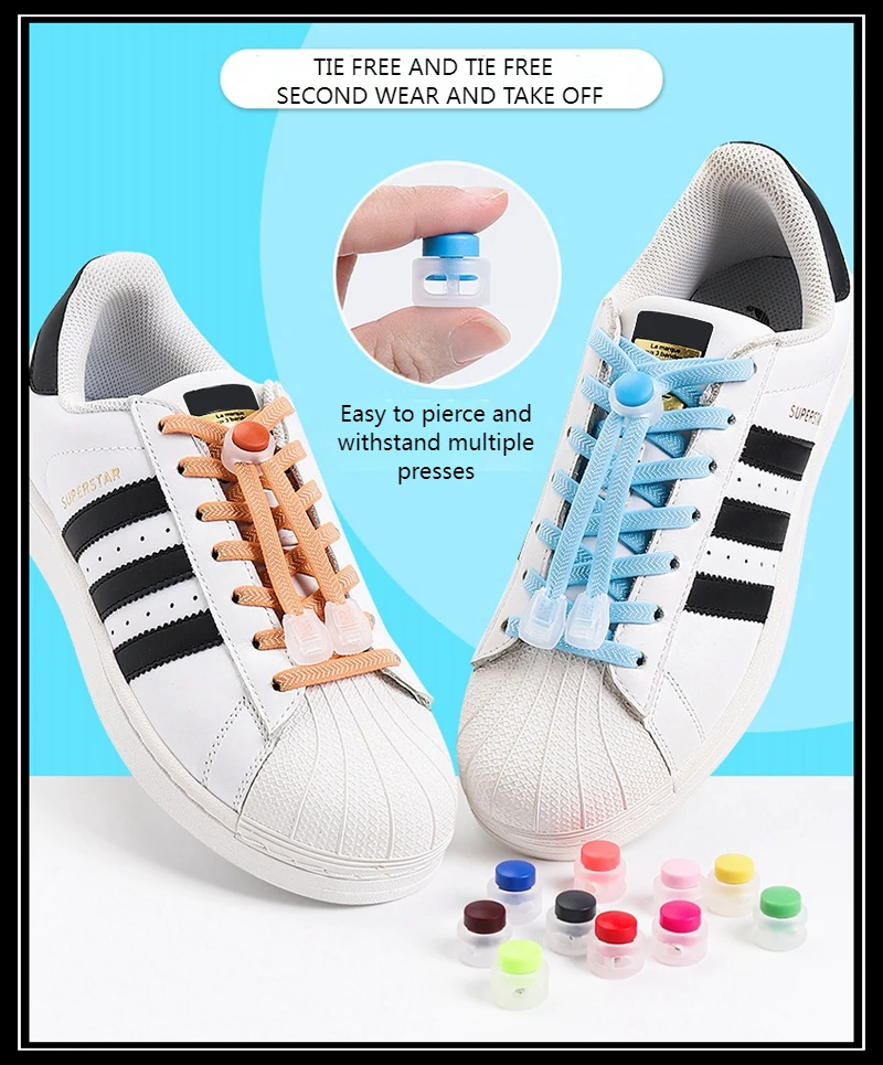 1 Paar elastische Schnürsenkel, flache Schnürsenkel mit Druckknopfverschluss, ohne Krawatten, einfach zu installieren, schnell anzuziehen und zu entfernen, Lazy Shoes Lace – Detail 1