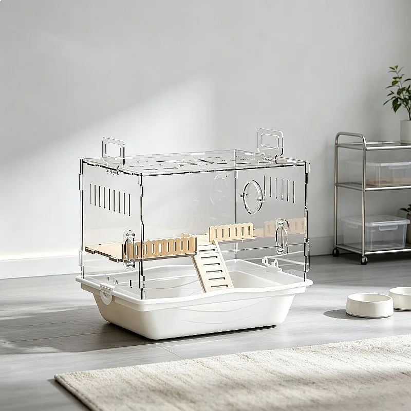 Clear Acrylic Hamster Cage Spacious Transparent Habitat for Syrian Bear Chew-Proof Panoramic View view 4