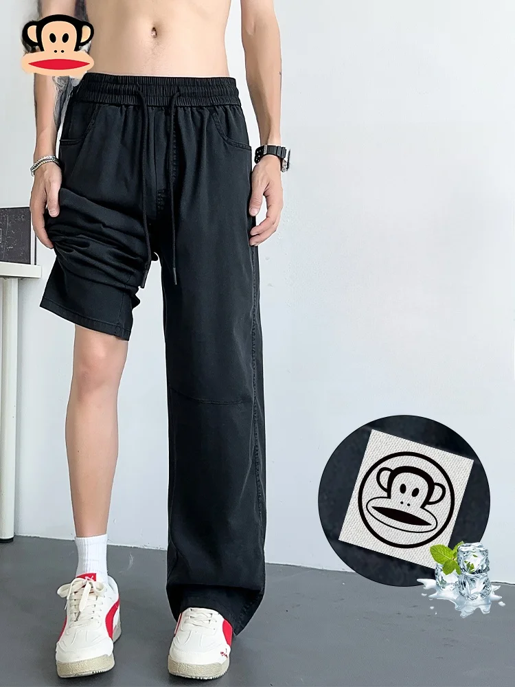 

PaulFrank Men's Casual Pants Loose Fit Breathable Silk-Like Drapey Long Trousers Autumn Trendy Brand Comfortable Straight Leg