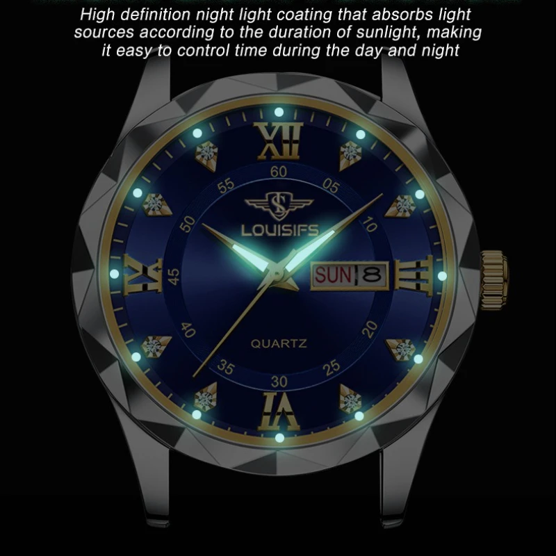 탑 브랜드 남성 시계 클래식 로마 숫자 다이얼 럭셔리 손목시계 남성용 오리지널 쿼츠 방수 발광 크로노그래프