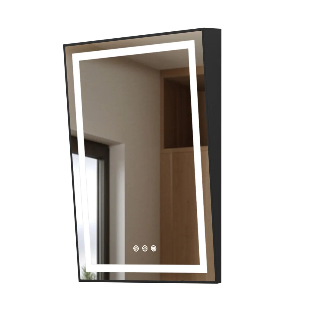 

LED Illuminated Bathroom Mirror 60x90CM Vanity Mirror with Fixed Tilt Design Black Frame