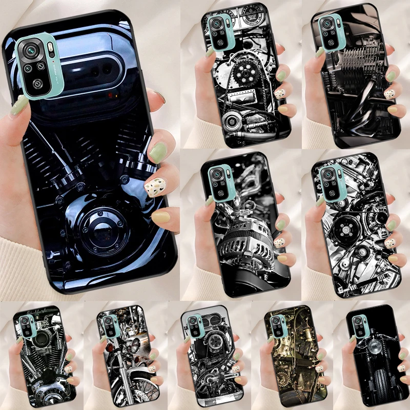 Motor Engine Motorcycle Case For Xiaomi Redmi Note 11 10 9 8 12 Pro Plus 9S 10S 11S 12S Cover For Redmi 12C 10 9 C