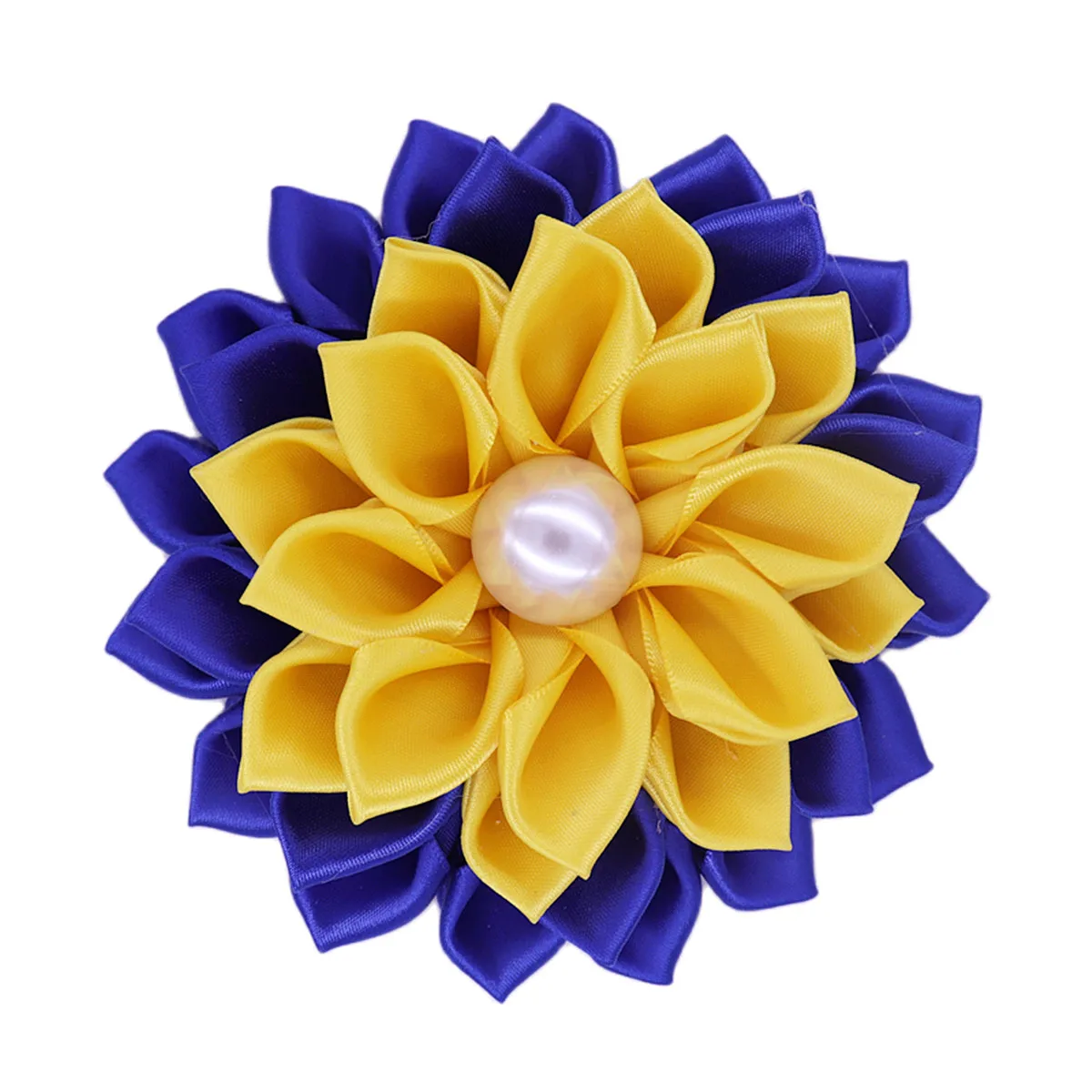 Greek Lady Group Sigma Gamma Rho Label Pure Royal Blue Yellow Silk Ribbon Corsage Flower Pin Soror Brooch Custom