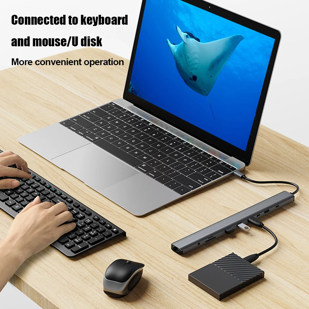 

USB C Hub Dongle Headphone/Speaker Connections SD/TF Card Reader 10-in-1 Multiport 100W PD HDMI-compatible 4K for Macbook Huawei