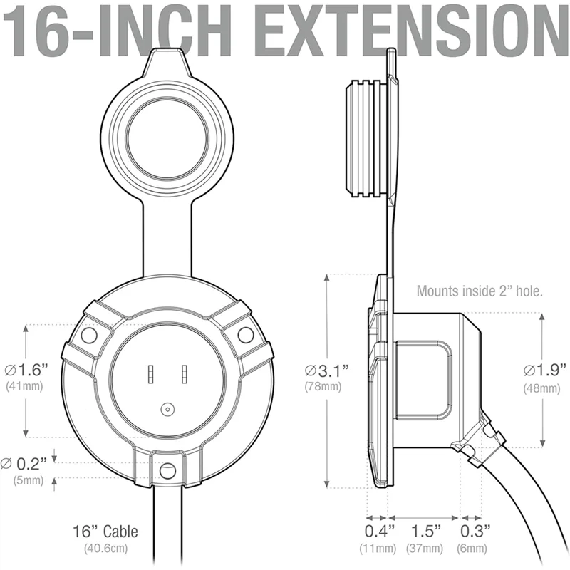 

ABUI-водонепроницаемая розетка для электрической розетки, вилка порта переменного тока 15 А, розетка для входа 125 В и внешний удлинитель с США P
