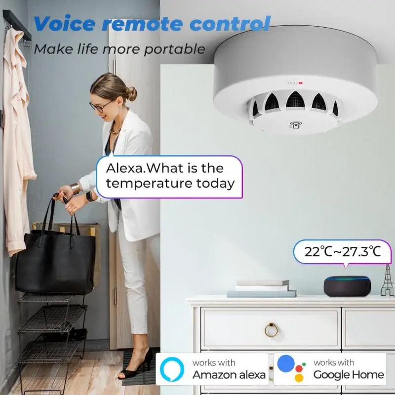 Tuya WiFi Smart Smoke Detector Fire Alarm 2 In1 Temperature And Humidity Sensor Thermohygrometer For Alexa Google Home Security