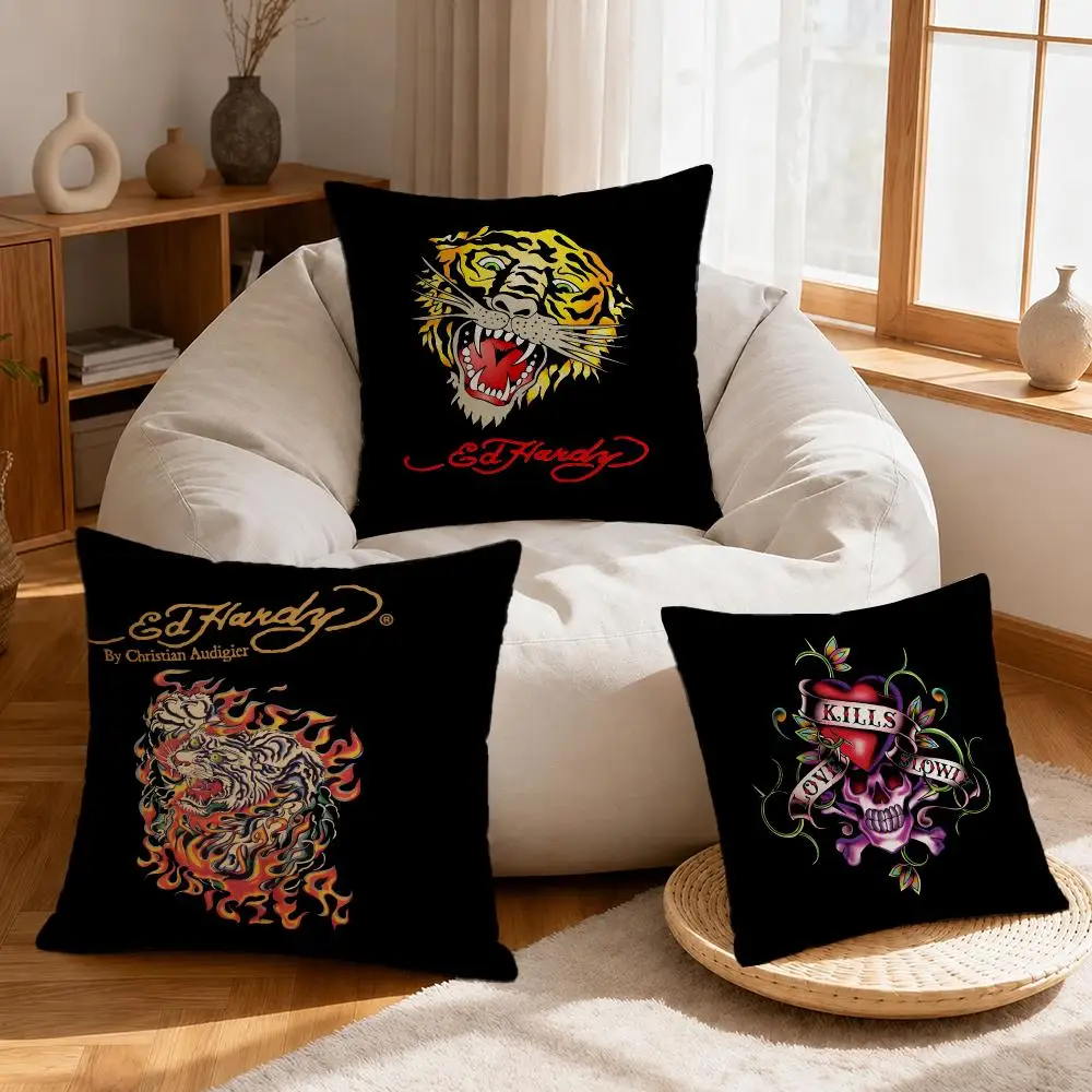 Brand Ed Hardy Cushion Cover Linen Anti-Mite Antibacterial Cushion Cover Invisible Zipper Sofa Decor