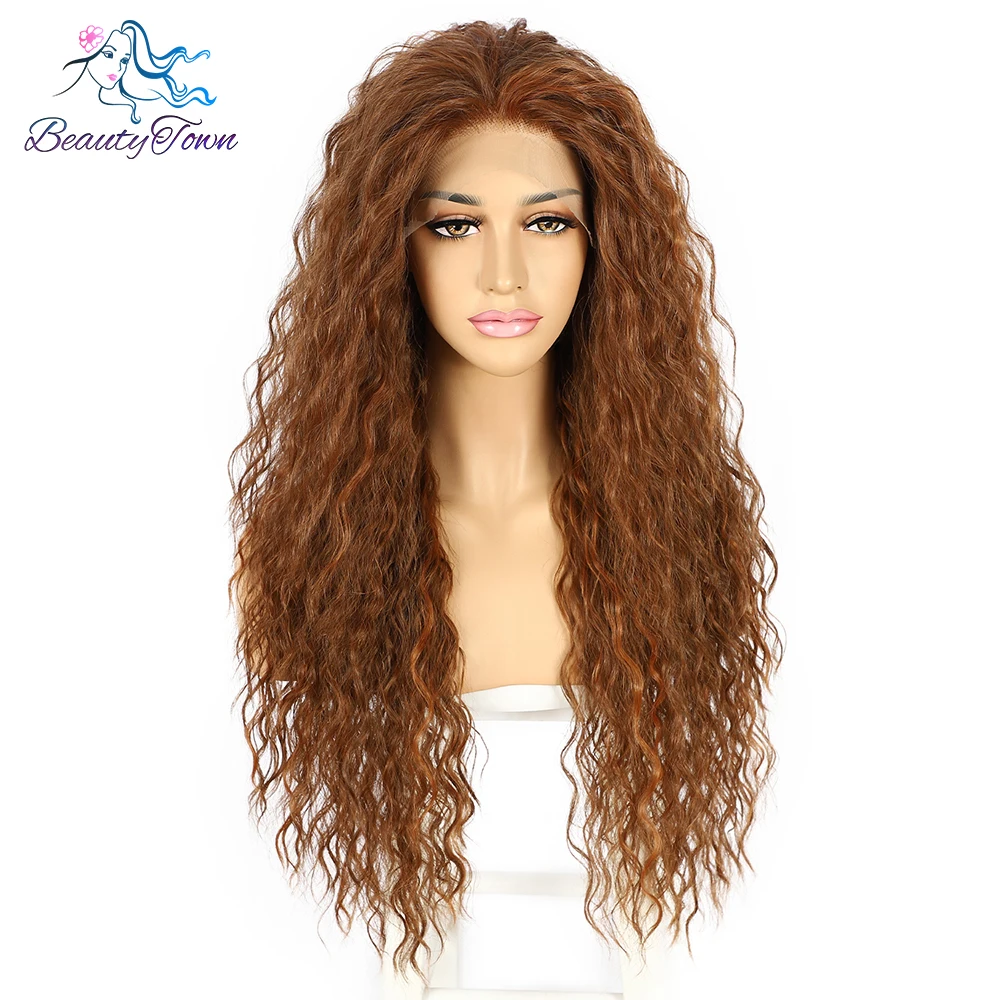 Highlight Ginger Synthetic 13x3 Lace Front Wig Brown Ginger Orange Kinky Curly Wig HD Transparent Lace Front Wig Cosplay Wig